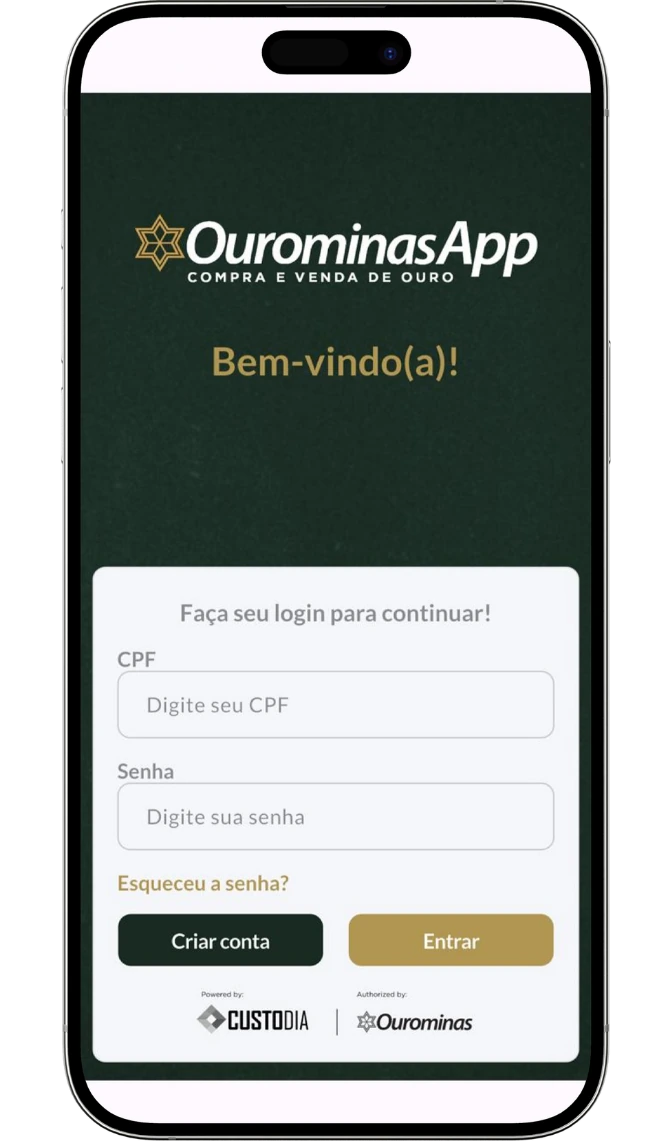 OurominasApp exibido em um celular